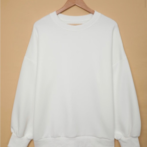 White Drop-shoulder Pullover Sweatshirt - Picture 11 of 14